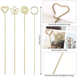 DOVEKERY 40 Pieces Metal Wire Floral Place Card Holder Pick, 13in Gold Photo Clips Table Name Number Picture Holder Clips for Wedding Party Favor