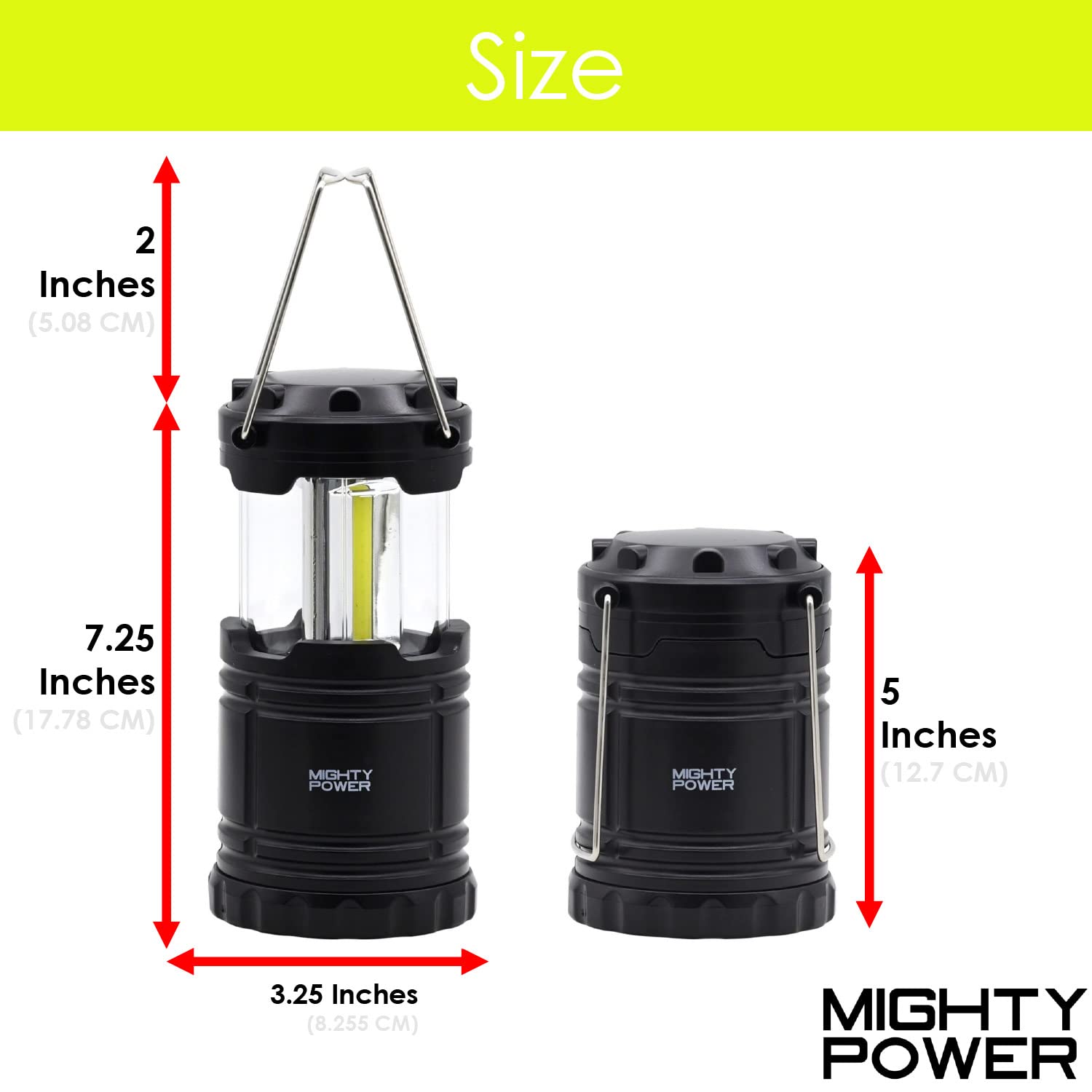 Ultra Bright Portable Collapsible Camping LED Lantern Light by Mighty Power, for Hiking, Blackouts, Picnic Party and Emergency up to 12 Hours with 3AA Batteries Included, Lightweight Design, Black