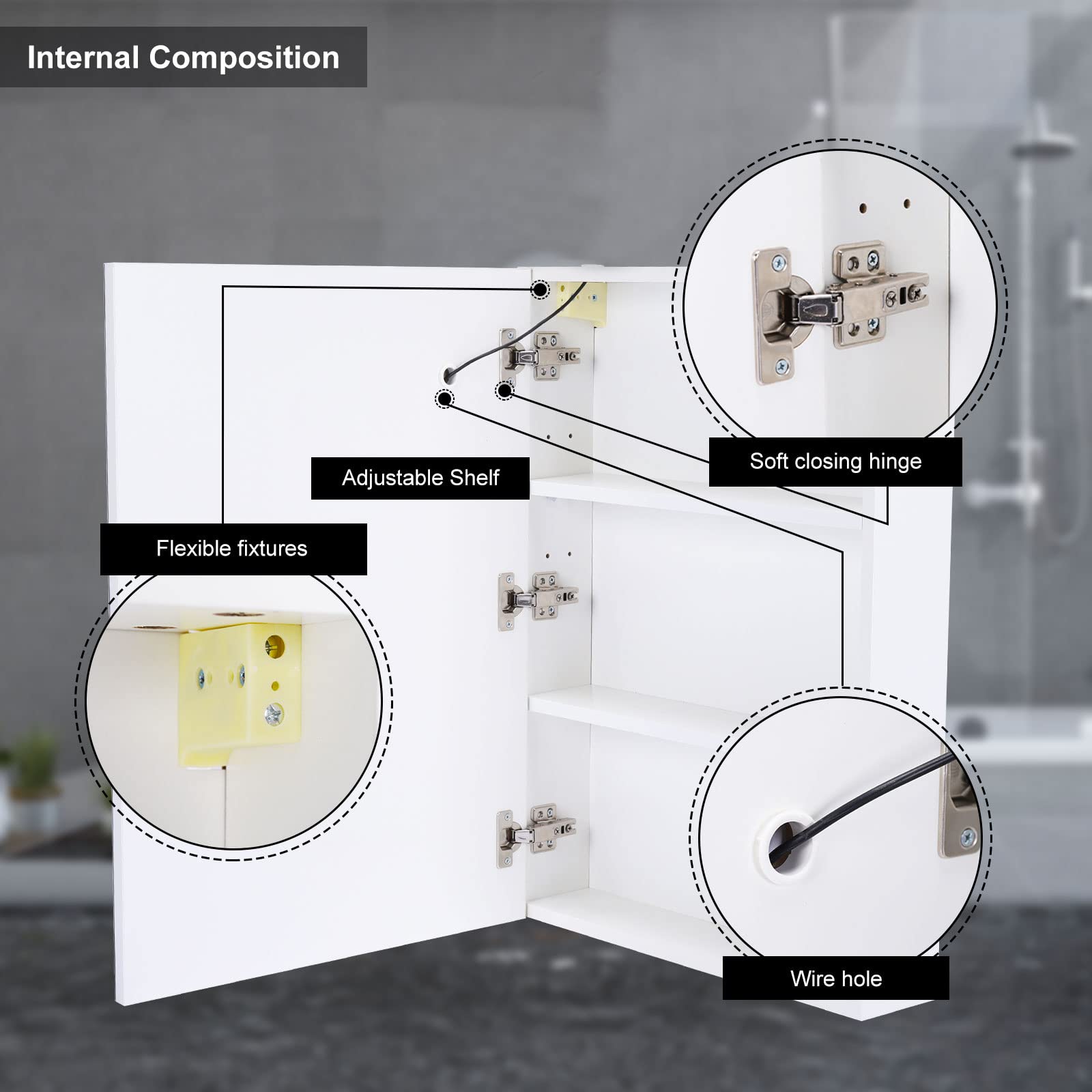 Mepplzian Medicine Cabinet with Lights Bathroom Medicine Cabinet with Mirror Wall Mounted Lighted Illuminated Mirror Cabinet with Storage,Brightness Adjustable,Not Recessed 27.5 X19.6 Inch