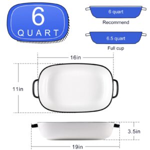 6 Quart Large Rectangular Baking Dish, 16x11 Inches Ceramic Baking Pan Casserole Dish for Cooking,Kitchen and Daily Use, Safe for Oven Microwave Refrigerator Disinfection Cabinet and Dishwasher,White