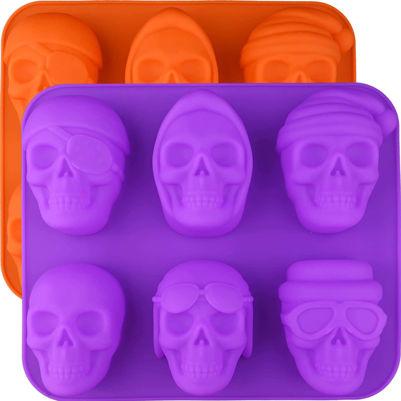 Moukiween 3D Skull Soap Silicone Molds, Set of 2 Halloween Skull Molds for Homemade Soap Making, Resin Crafts, Cake