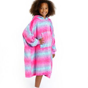 Sleep On It Pajamas Wearable Blanket Hoodie For Kids Oversized Hooded Blanket Sweatshirt for Girls Plush Sherpa Fleece (Pink Ombre, M/L)