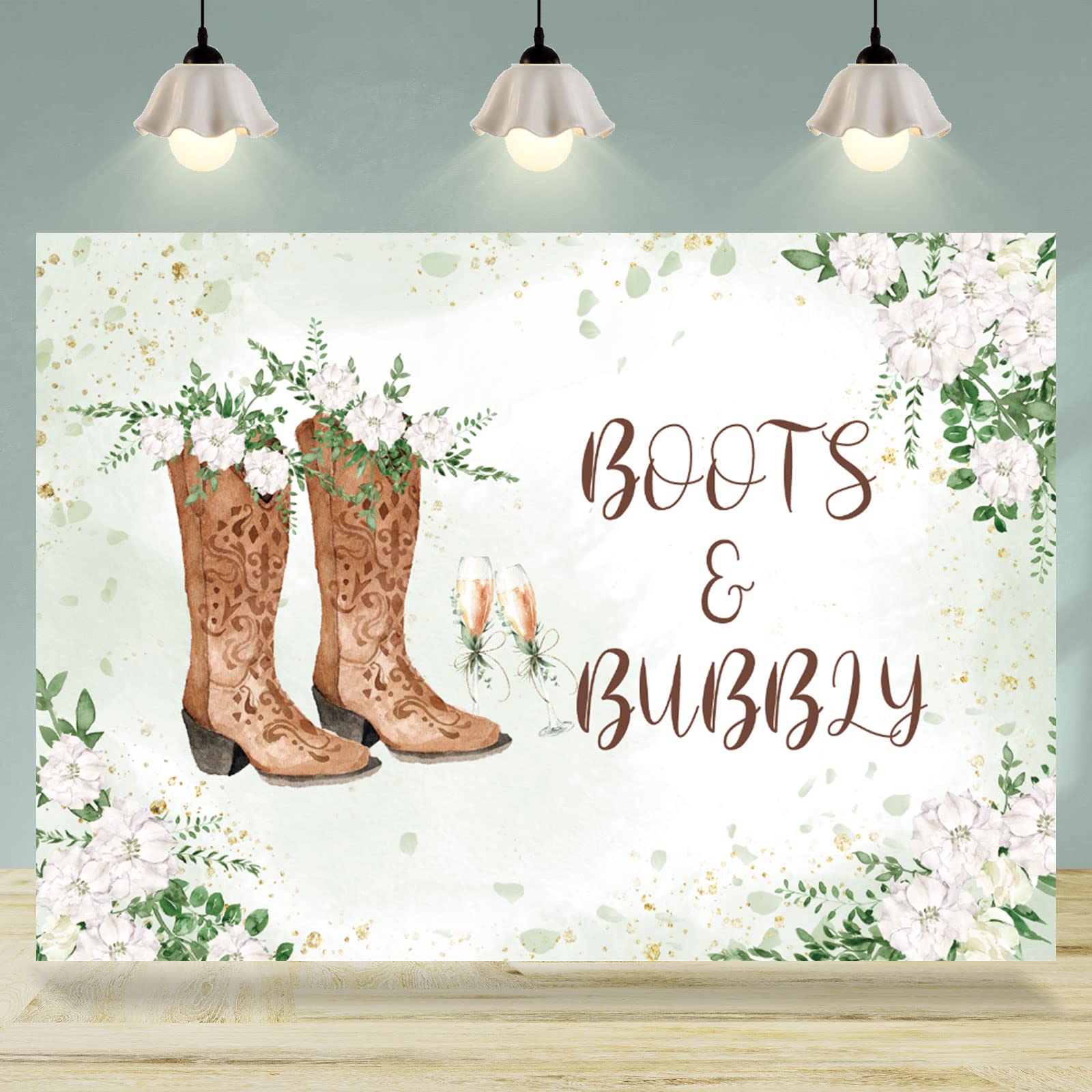 Rsuuinu Boots and Bubbly Bridal Shower Backdrop Western Leaves Flowers Wedding Photography Background Champagne Bride to Be Engagement Party Decorations Banner Supplies Favors Photo Booth Props 7x5ft