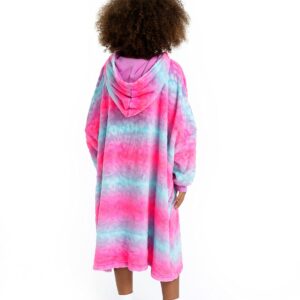 Sleep On It Pajamas Wearable Blanket Hoodie For Kids Oversized Hooded Blanket Sweatshirt for Girls Plush Sherpa Fleece (Pink Ombre, M/L)