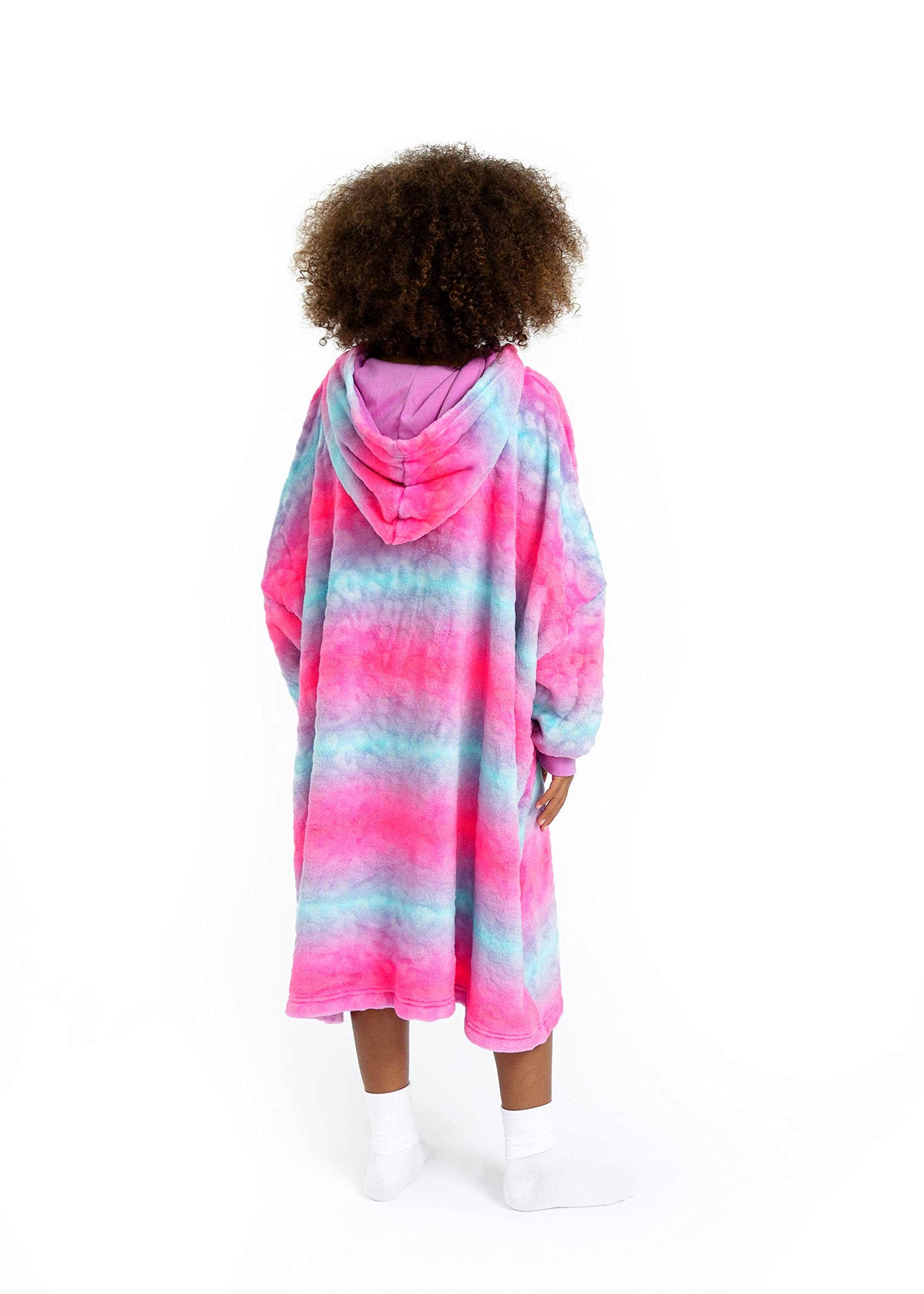 Sleep On It Pajamas Wearable Blanket Hoodie For Kids Oversized Hooded Blanket Sweatshirt for Girls Plush Sherpa Fleece (Pink Ombre, M/L)