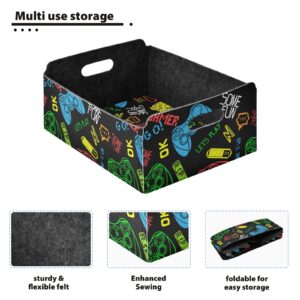 Fabric Storage Cube Gamepad Anime 13.7 × 10.2 × 5.1 inch Decorative Foldable Storage Basket Organizer with Handles Rectangle Thick for Multi Use