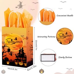 GITMIWS 24 Pack Halloween Treat Bags with Tissue, 8.7'' Small Halloween Goodie Gift Bags with Handle, Paper Candy Bags Trick or Treat Bags for Kids Halloween Party Supplies