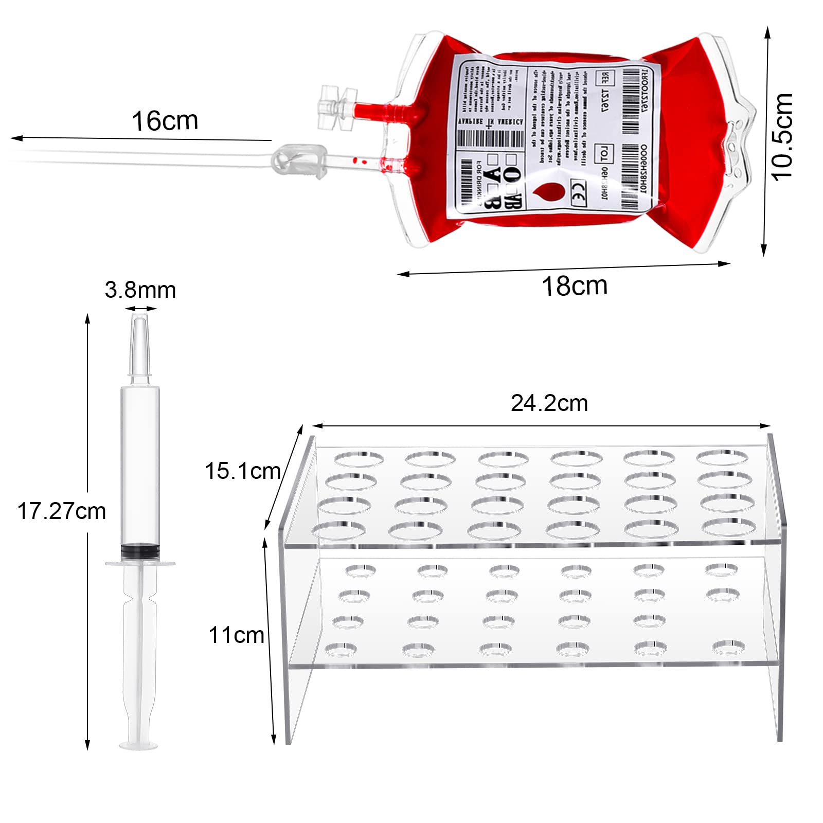 Perthlin 49 Pcs Halloween Blood Iv Bags for Drinks Halloween Blood Iv Bags for Party Supplies, Reusable Blood Drink Pouches with Syringe and Clips for Vampire Zombie Nurse Graduation Party Decoration