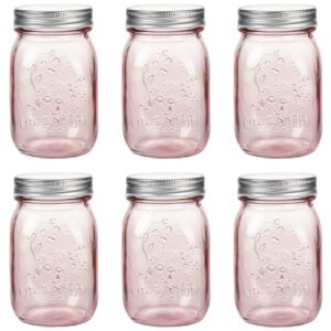 amzcku 16 oz rose pink mason jars with lids, 6 pack regular mouth quart canning jar, safe for storage, canning, pickling, preserving, fermenting, diy crafts & decor