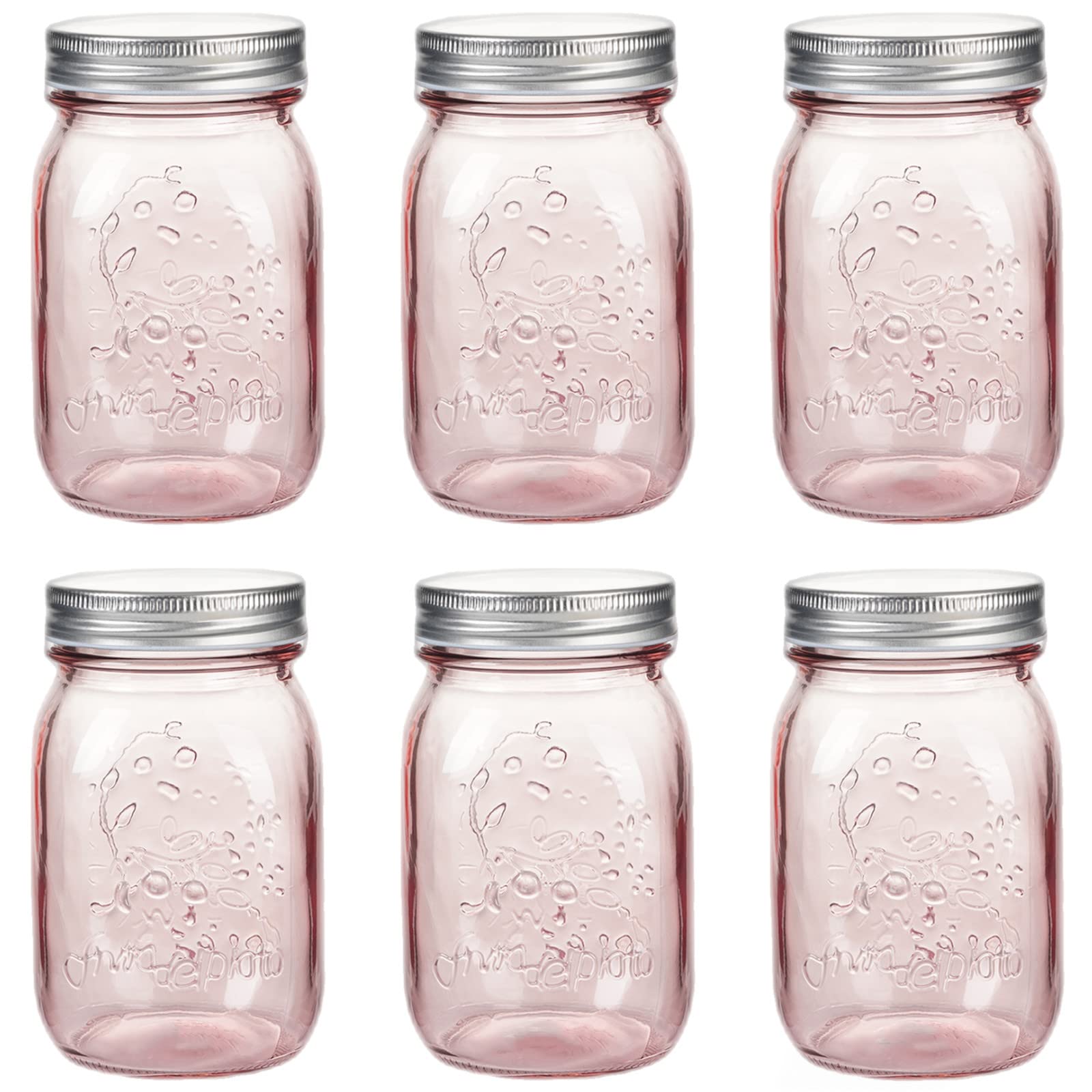 Amzcku 16 oz Rose Pink Mason Jars with Lids, 6 Pack Regular Mouth Quart Canning Jar, Safe For Storage, Canning, Pickling, Preserving, Fermenting, DIY Crafts & Decor