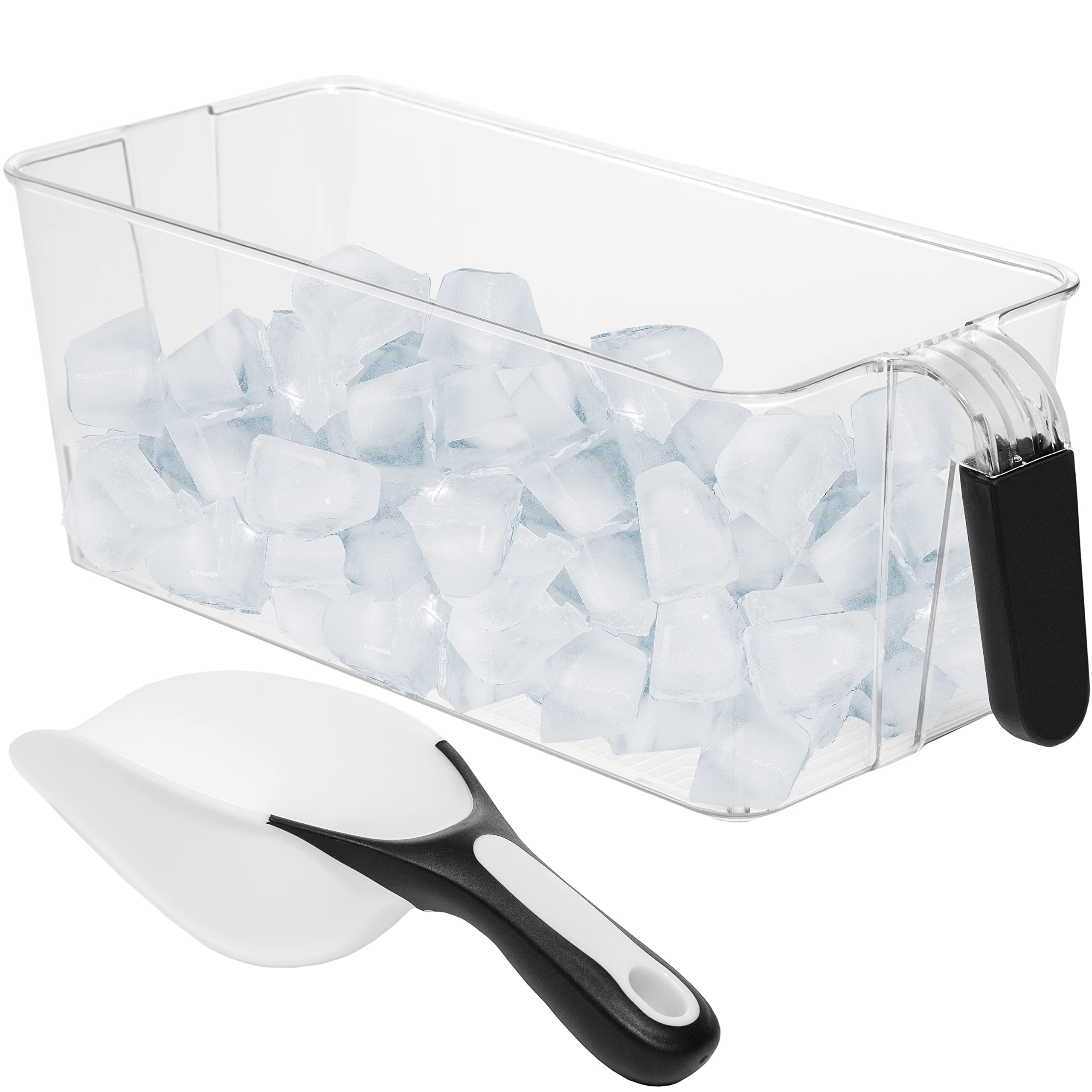 Clear Plastic Storage Bin with Scoop - Laundry Room Organization Refrigerator Freezer Ice Bin with Pull out Handle - Acrylic Organizer bHome & Co - Small