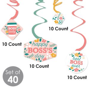 Big Dot of Happiness Female Best Boss Ever - Women Boss's Day Hanging Decor - Party Decoration Swirls - Set of 40