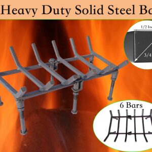 TAFIEDA Fireplace Log Holder. 18 Inches Heavy Duty Solid Steel Fireplace Grate. Upgrade Adjustable Fireplace Grate 6 Solid Steel Feet with 6 Bar Fireplace Wood Holder. Best Fireplace Accessories.