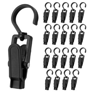 bokwin 20pcs super strong plastic swivel hanging hooks home travel swivel hanging laundry hooks clip, windproof clip, 4.13inch, black