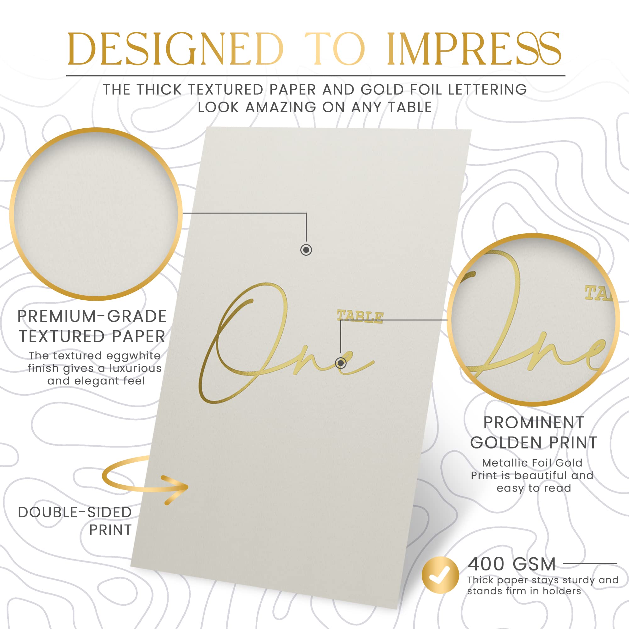 dynamic collection Wedding Table Numbers - Gold Table Numbers for Wedding Reception with Double Sided Table Number Cards 1-30 + Head Table & Gift Table Card, Luxury Gold Foil, 400 GSM, 4x6 inches