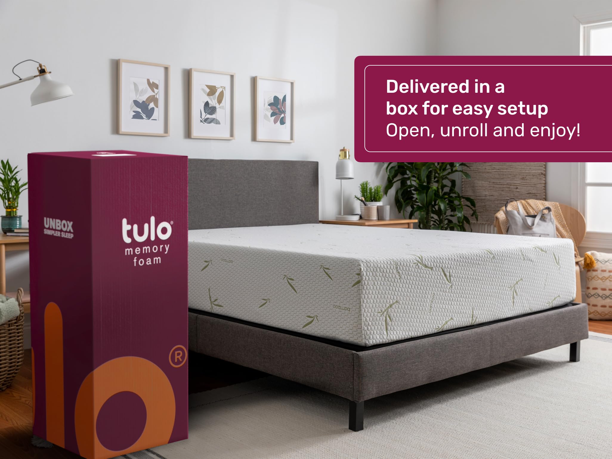 Tulo 6" Firm Comfort Memory Foam Bamboo Pressure Relief Mattress in a Box | Full Size