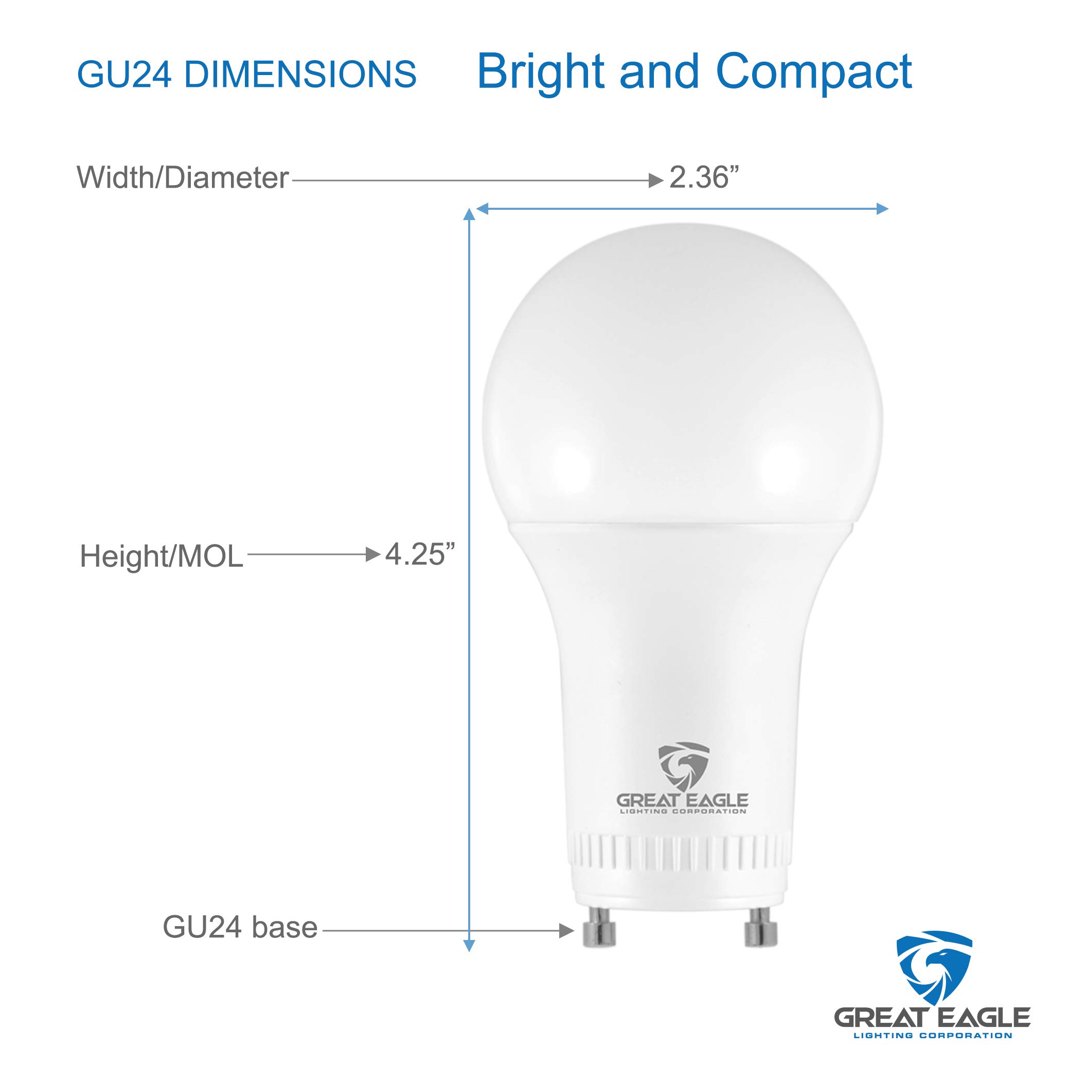 Great Eagle Lighting Corporation 40W GU24 LED Light Bulb, Dimmable, 2700K Warm White, UL, Twist-in 2 Prong (4-Pack)