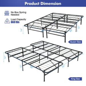 Giantex Folding Bed Frame, Queen/King Size Portable Bed Base for Kids, Teens & Adults, Tool-Free Assembly, No Box Spring Needed, 660 LBS Capacity, Steel Platform Bed