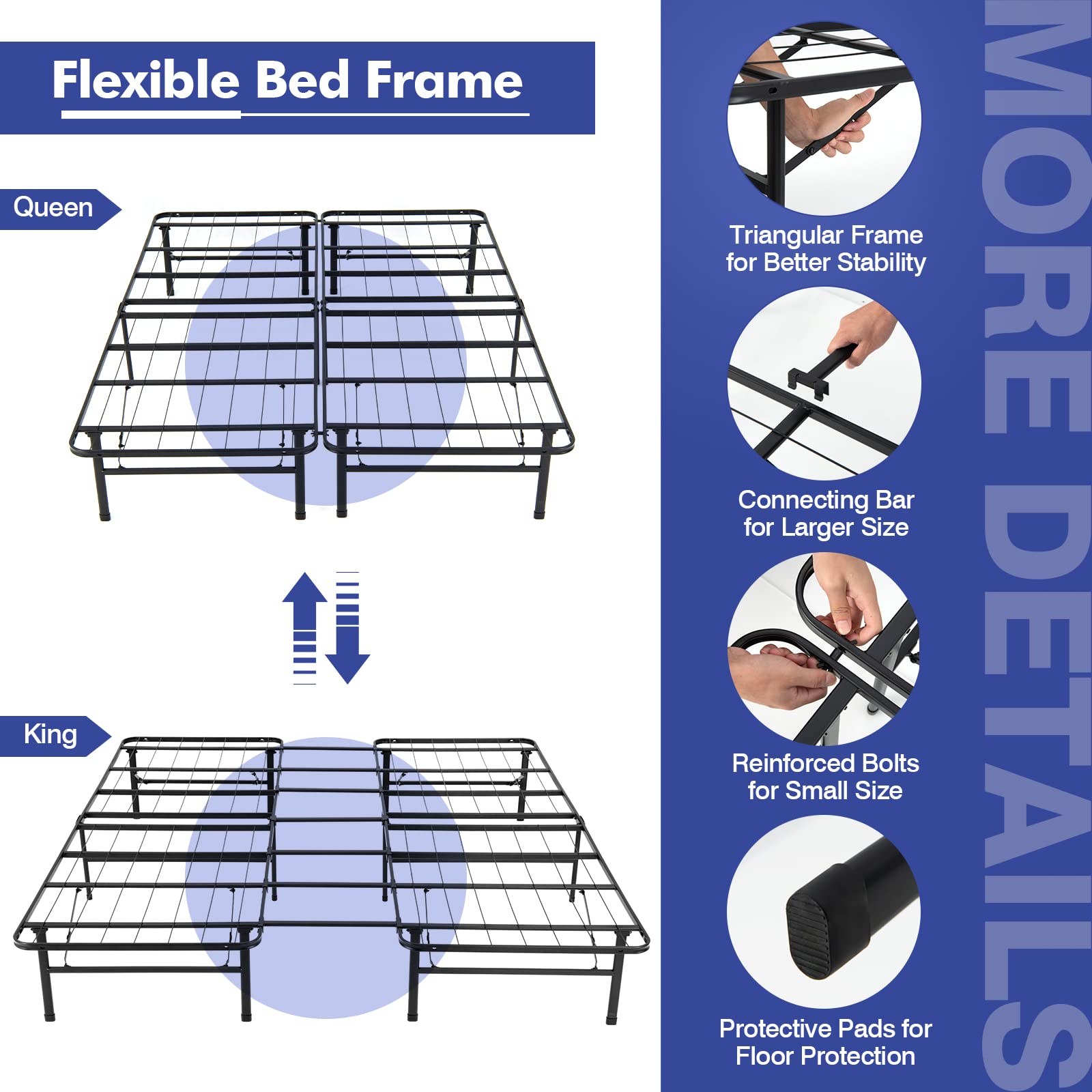 Giantex Folding Bed Frame, Queen/King Size Portable Bed Base for Kids, Teens & Adults, Tool-Free Assembly, No Box Spring Needed, 660 LBS Capacity, Steel Platform Bed