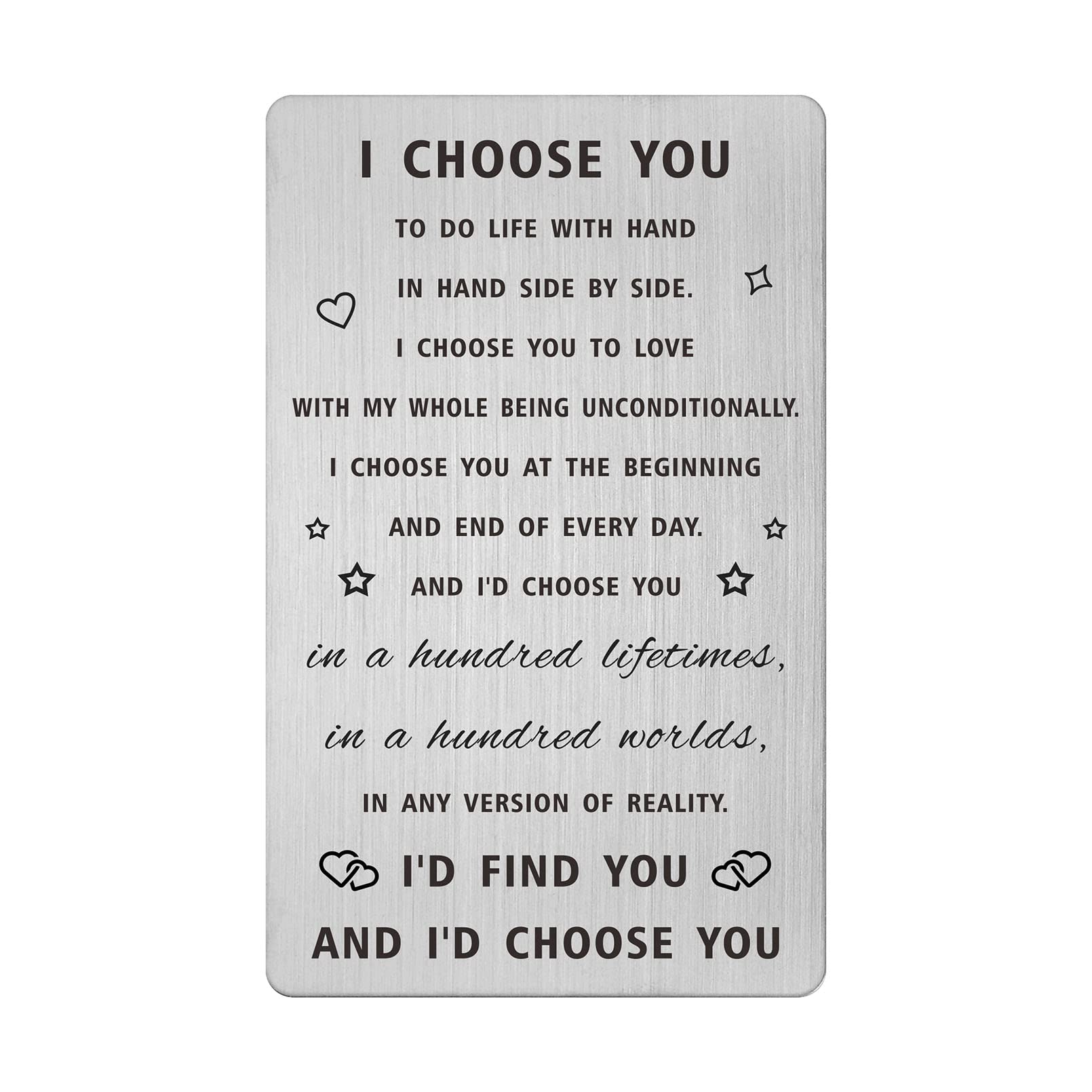 SOUSYOKYO I Choose You Gift Wallet Card, Wedding Day Gifts for Groom from Bride, Valentine's Day Card for Fiance from Fiancee, Sentimental Marriage Quotes Keepsake for Men Him