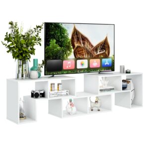 tangkula 3 pieces console tv stand, free-combination entertainment center for 50 55 60 65 inch tv, minimalist modern tv media stand, diy open storage bookcase shelf for living room (white)