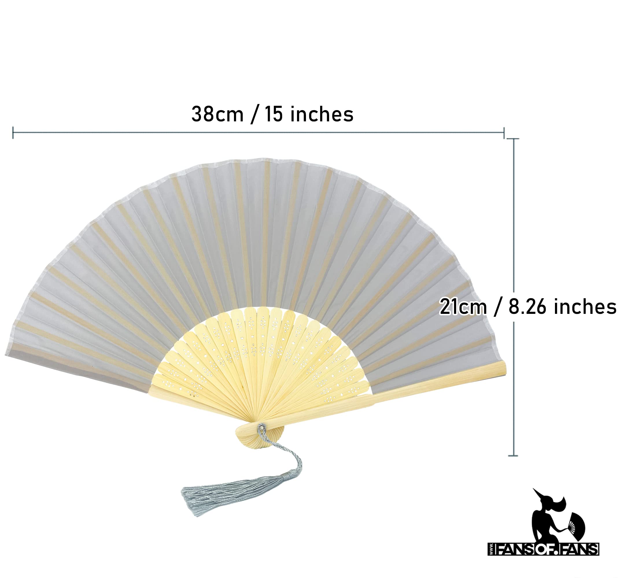 FANSOF.FANS Fabric Handheld Folding Hand Fan With a Tassel Grade A Bamboo Ribs for Women Girls Summer Party Event Favor Birthday Wedding Souvenir Gift (Baby Grey)