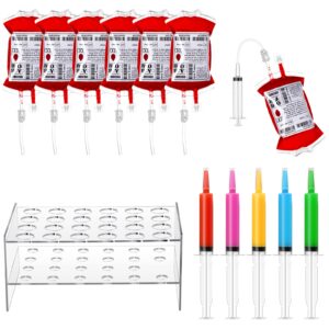 perthlin 49 pcs halloween blood iv bags for drinks halloween blood iv bags for party supplies, reusable blood drink pouches with syringe and clips for vampire zombie nurse graduation party decoration