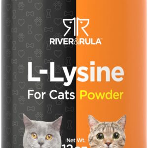 Horbäach L-Lysine Powder for Cats 500mg | 12oz | Cat Health Supplement | Non-GMO, Vegetarian Formula | by River & RULA