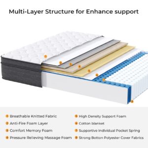 koorlian King Size Mattress, 12 Inch King Mattress in a Box, Hybrid King Bed Mattress with Individual Pocket Springs and Pressure-Relieving Memory Foam, Medium Firm Mattress King Size 80"x76"x12"