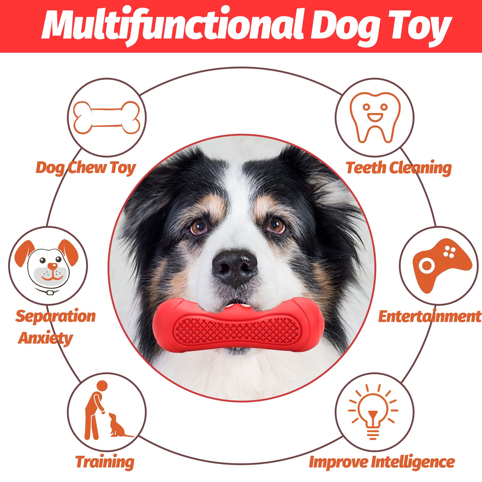 FBRAND Dog Chew Toys for Aggressive Chewers, Squeaky Dog Chew Toys 100% Natural Rubber, Beef Flavored Toys for Medium Large Dogs Thicken Durable Pet Dog Gifts Teeth Cleaning and Gum Massage