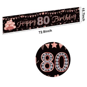 Happy 80th Birthday Banner Decorations for Women, Rose Gold 80 Birthday Sign Party Supplies, 80 year old Theme Bday Photo Poster Decor for Outdoor Indoor