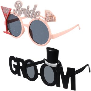 Gadpiparty 2Pcs Groom Bride Party Sunglasses Funny Glitter Party Glasses Fancy Dress Props for Wedding Hen Party Bridal Shower Bachelorette Party Decoration