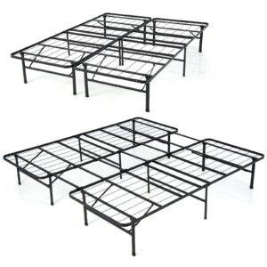 giantex folding bed frame, queen/king size portable bed base for kids, teens & adults, tool-free assembly, no box spring needed, 660 lbs capacity, steel platform bed