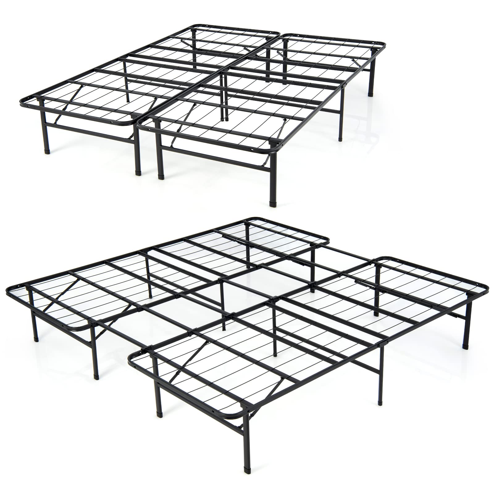 Giantex Folding Bed Frame, Queen/King Size Portable Bed Base for Kids, Teens & Adults, Tool-Free Assembly, No Box Spring Needed, 660 LBS Capacity, Steel Platform Bed