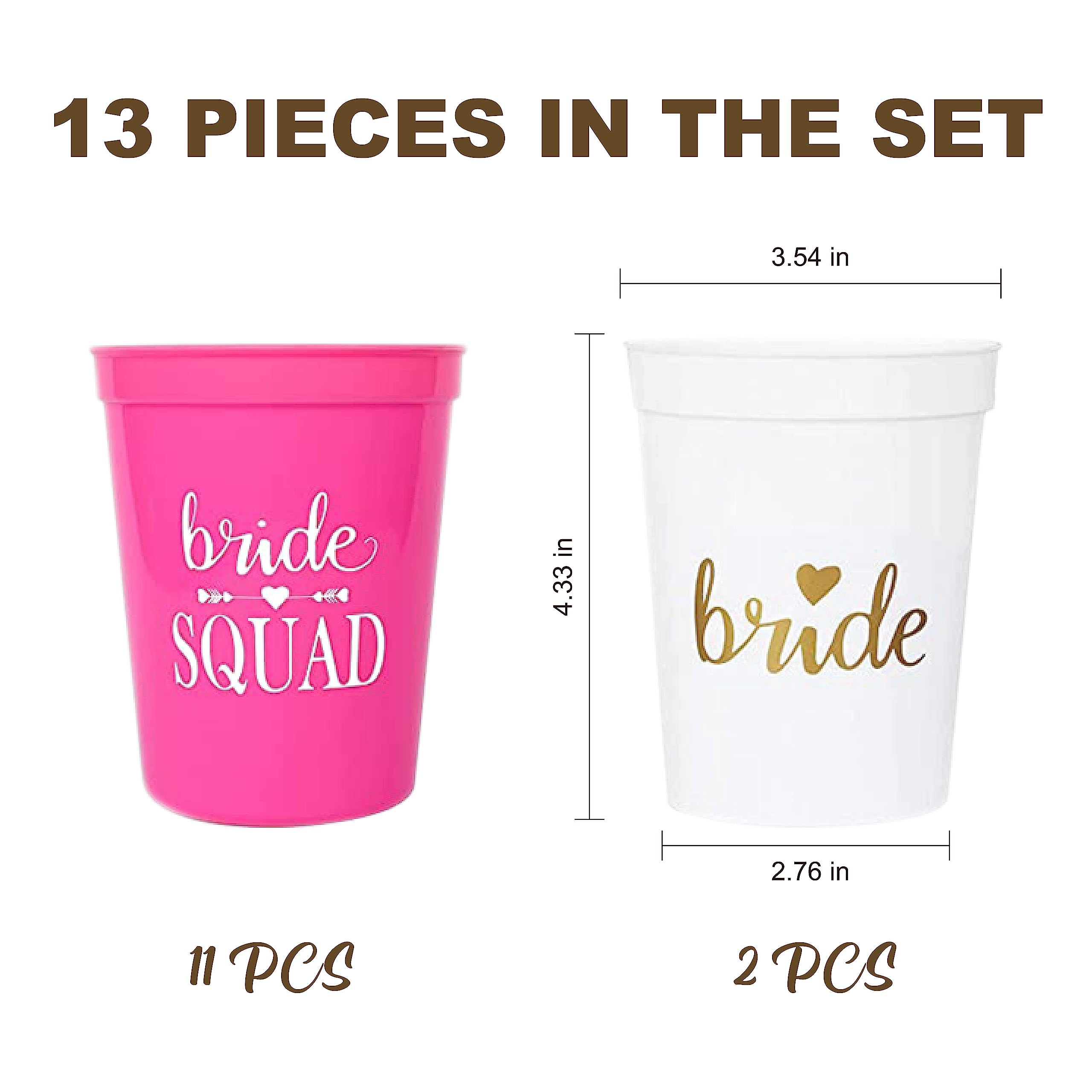 PartyGifts&beyond Bride Squad Plastic Cups 13packs Bachelorette Party Cups for Bridesmaid Bridal Shower Wedding Decorations(Neon)