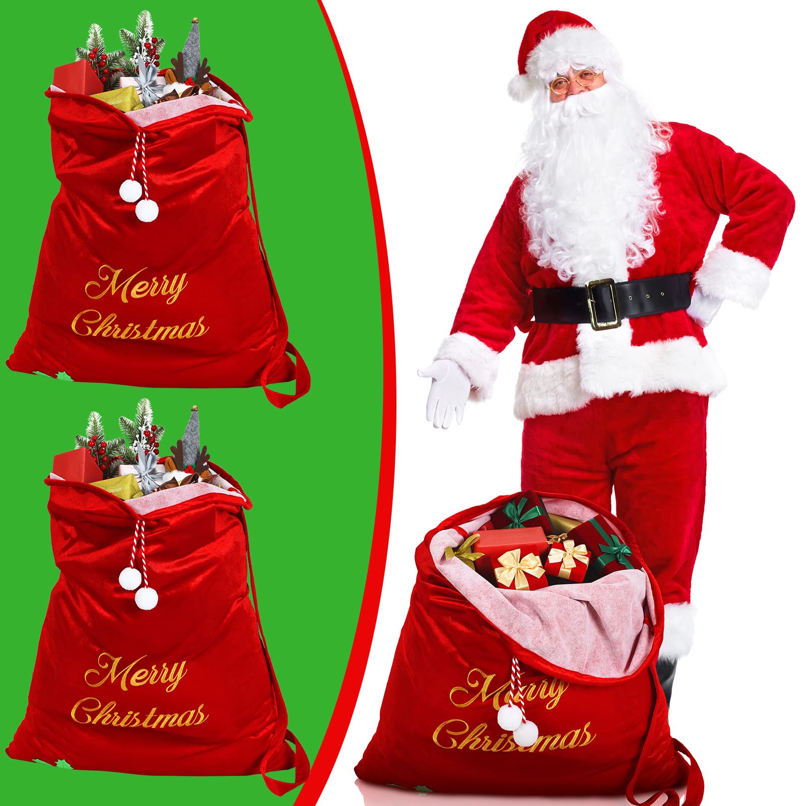 WILLBOND Large Velvet Christmas Santa Gift Sack 36 x 30 Christmas Santa Gift Bag Present Bag for Santa Costume Xmas Party Favor Supplies Gift Wrap