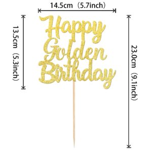 1 PCS Happy Golden Birthday Cake Topper Gold Glitter Birthday Cake Pick for Celebrating Birthday Anniversary Theme Party Cake Decorations Supplies