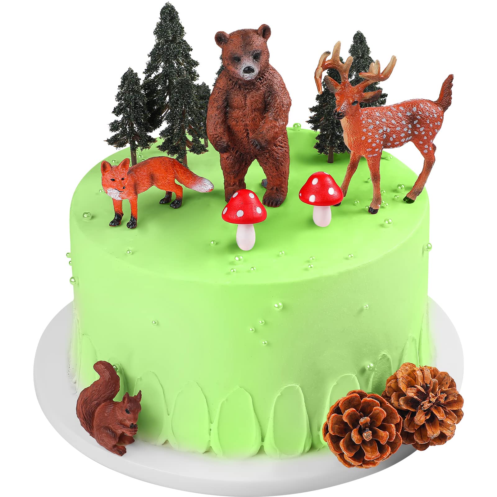 17 Pcs Woodland Animal Cake Toppers Jungle Safari Animal Cake Toppers Forest Wild Animals Figure Creatures Cupcake Forest Cake Topper Kit Cake Decorations for Baby Shower Birthday Party