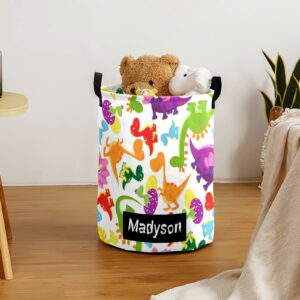 Personalized Baby Laundry Basket for Boys Girls Custom Laundry Hamper with Handle Collapsible Organizer Storage Bathroom Living Room Bedroom Decor (Dinosaur)