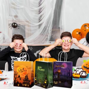 GITMIWS 24 Pack Halloween Treat Bags with Tissue, 8.7'' Small Halloween Goodie Gift Bags with Handle, Paper Candy Bags Trick or Treat Bags for Kids Halloween Party Supplies