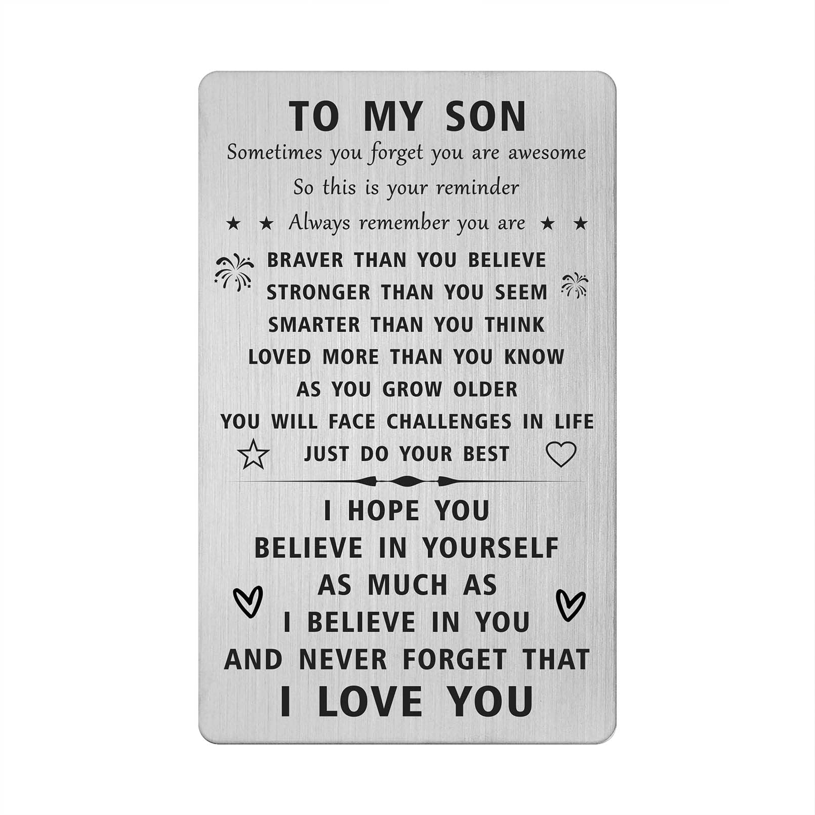 SOUSYOKYO I Love My Son Gifts, Son Christmas Engraved Wallet Card, Inspirational Birthday Gift for Son, Personalized Graduation Card for Awesome Son, Happy Fathers Day Present for Son from Mom and Dad