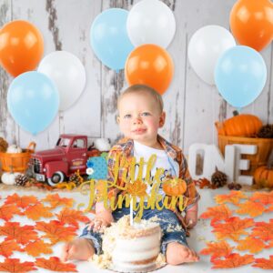 Little Pumpkin Baby Shower Decorations Boy, Blue Little Pumpkin Banner Cake Topper Pumpkin Truck Maple Leaf Garland Balloons for Boy Fall Baby Shower Little Pumpkin First Birthday Party Decorations