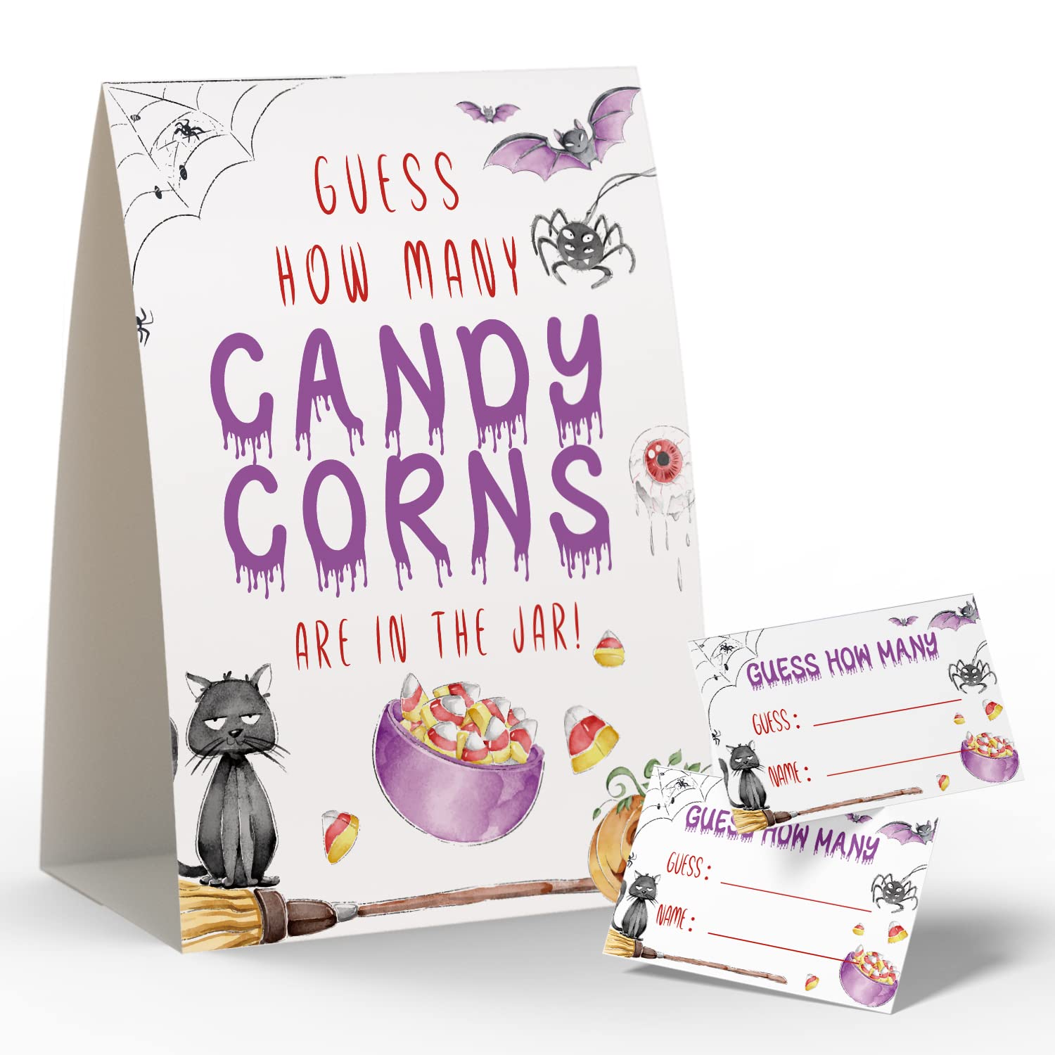 Guess How Many Candy/Corns Are In The Jar (1 Double-sided Printing Sign & 50 Game Cards), Halloween Party Decorations, Halloween Party ideas Halloween Party Games for Kids Baby Shower Games | HW010M