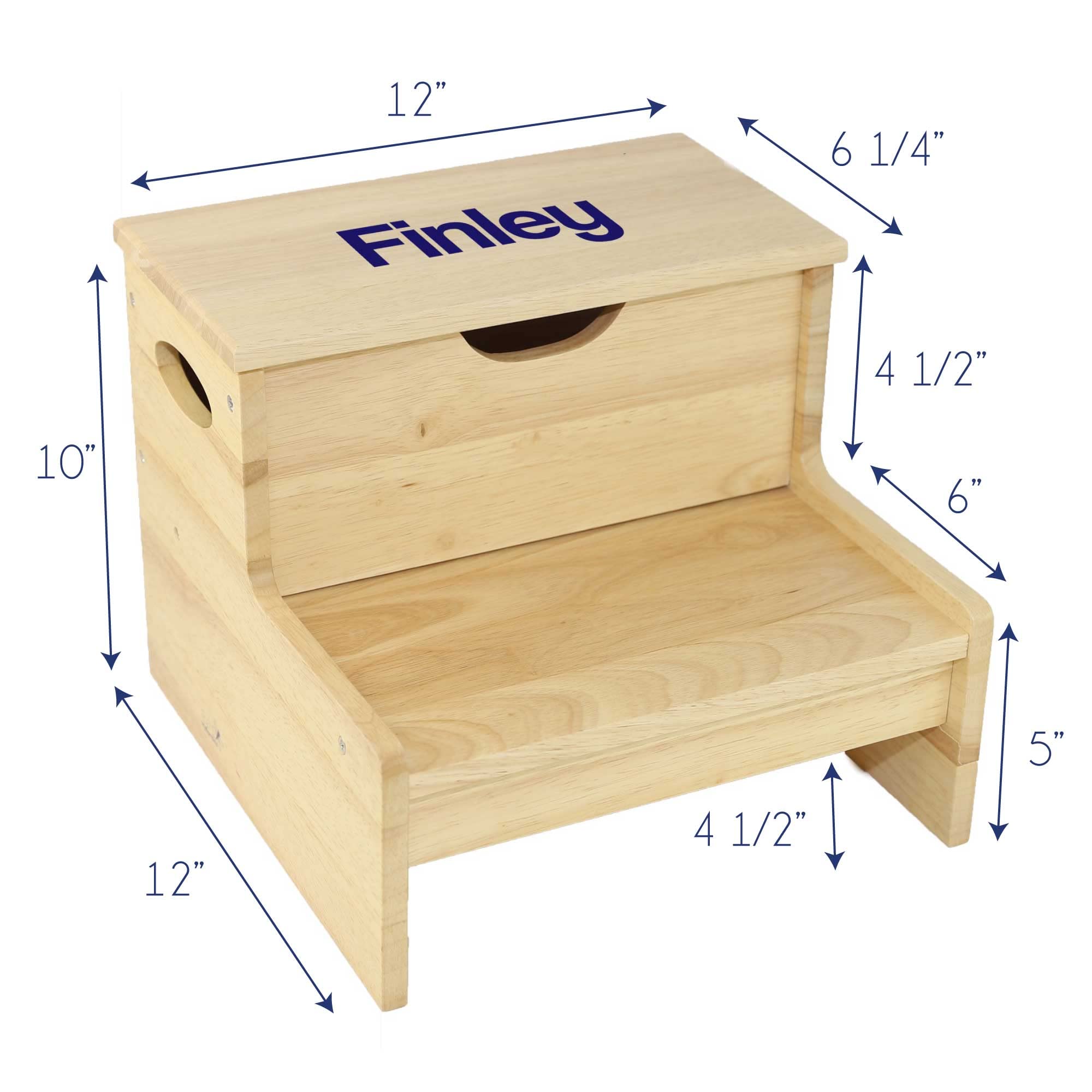 Boy's Personalized Wood Transportation Step Stool with Storage - 2 Steps Boys Navy Gray