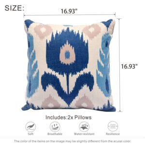 HOOOWOOO Outdoor Patio Throw Pillows Set of 2 with Inserts,Small Firm toss Decorative Pillow Weather Resistant for Indoor Outdoor Chair, Sofa Furniture,17x17,14x14x5,Blue Flower