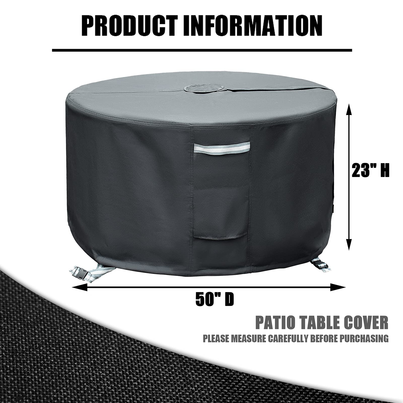 TOHONFOO Round Patio Table Cover with Umbrella Hole - 50" Dia x 23" H (Cover Size，NOT Table Size) Heavy Duty Waterproof 600D Oxford Fabric Outdoor Lawn Patio Furniture Covers