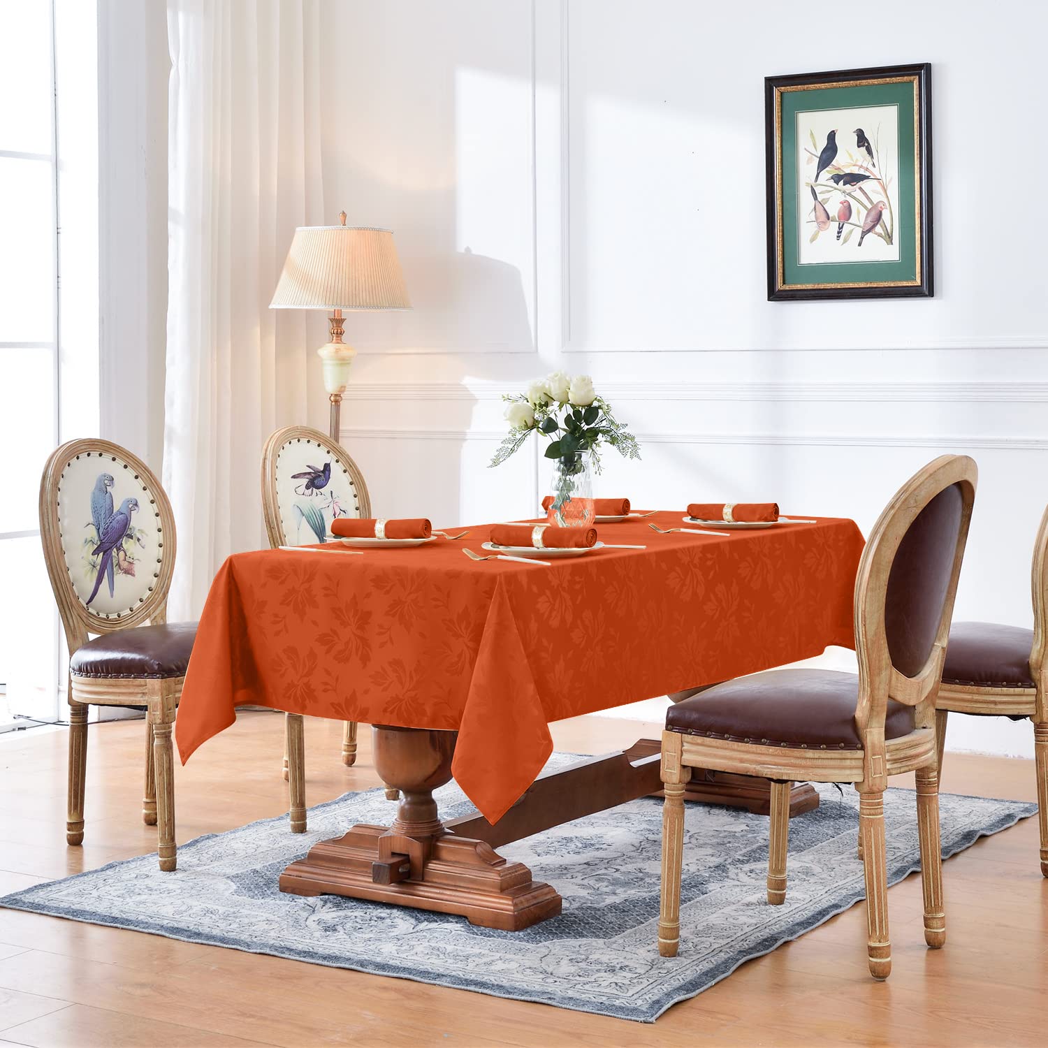 Romanstile Fall Jacquard Rectangle Tablecloth - Thanksgiving Harvest Waterproof Table Cloths Autumn Heavy Weight Fabric Table Covers for Dinner/Parties/Holiday - 52 x 70 Inch, Burnt Orange