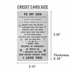 SOUSYOKYO I Love My Son Gifts, Son Christmas Engraved Wallet Card, Inspirational Birthday Gift for Son, Personalized Graduation Card for Awesome Son, Happy Fathers Day Present for Son from Mom and Dad