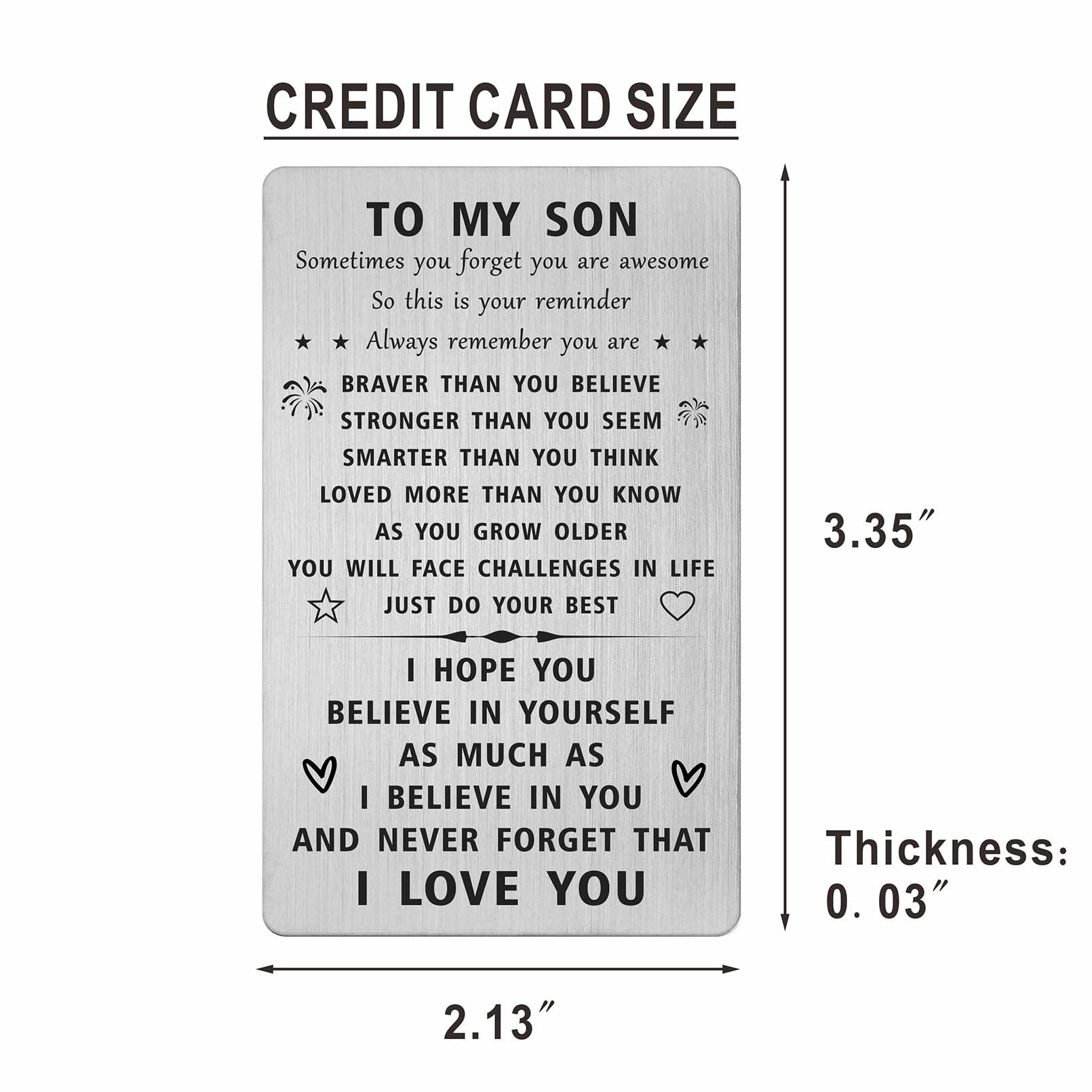 SOUSYOKYO I Love My Son Gifts, Son Christmas Engraved Wallet Card, Inspirational Birthday Gift for Son, Personalized Graduation Card for Awesome Son, Happy Fathers Day Present for Son from Mom and Dad