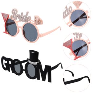 Gadpiparty 2Pcs Groom Bride Party Sunglasses Funny Glitter Party Glasses Fancy Dress Props for Wedding Hen Party Bridal Shower Bachelorette Party Decoration